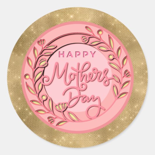 Happy Mother's Day Elegant Modern Pink Floral ラウンドシール (正面)