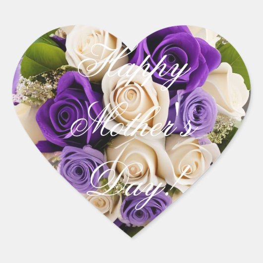 Happy Mother's Day Elegant Purple Roses Floral ハートシール (正面)