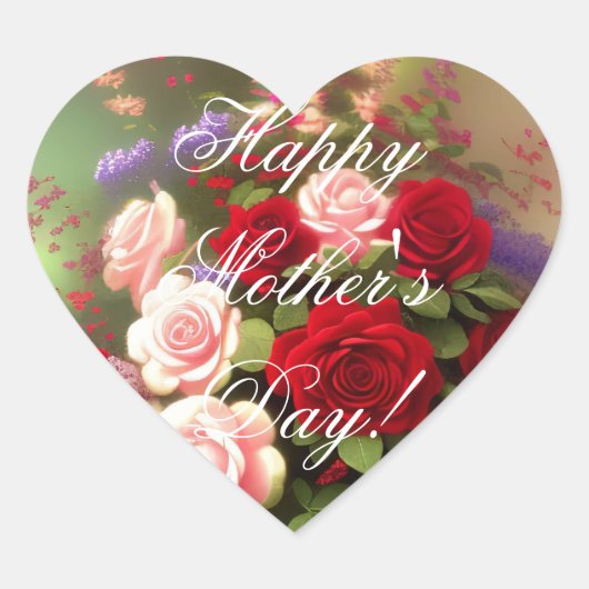 Happy Mother's Day Elegant Red Pink Roses Floral ハートシール (正面)