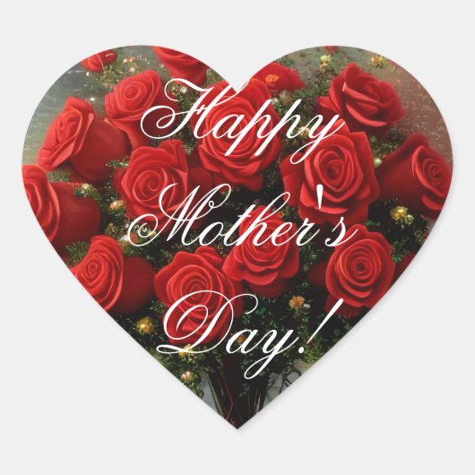Happy Mother's Day Elegant Red Roses Floral ハートシール (正面)