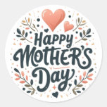 Happy Mother's Day - Floral Typography Art ラウンドシール