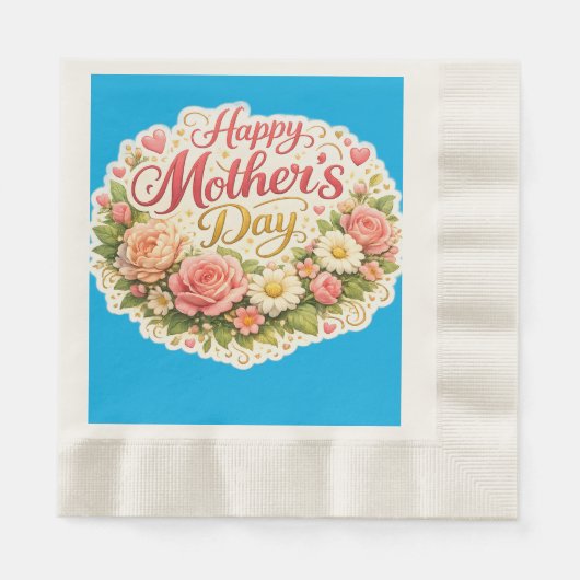 Happy Mother's Day floral wreath pocket 縁ありランチョンナプキン (正面)