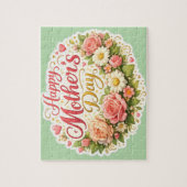 Happy Mother's Day floral wreath, Sage green jigsa ジグソーパズル (縦)