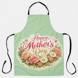 Happy Mother's Day floral wreath Sage green kitche エプロン