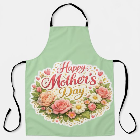 Happy Mother's Day floral wreath Sage green kitche エプロン (正面)