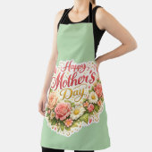 Happy Mother's Day floral wreath Sage green kitche エプロン (インサイチュ)
