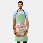 Happy Mother's Day floral wreath Sage green kitche エプロン (着用した状態)