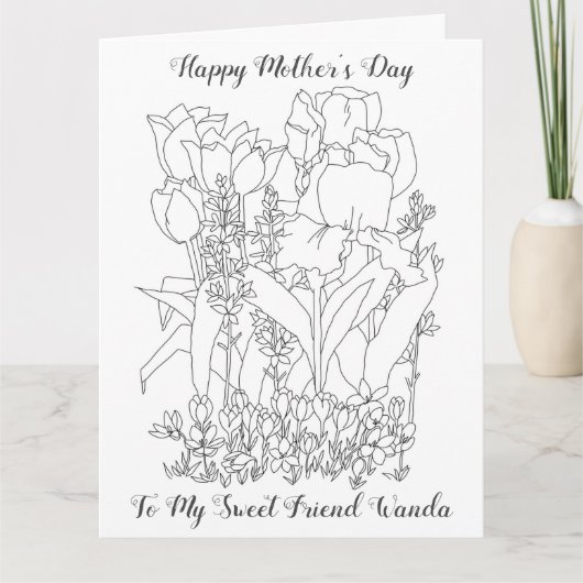 Happy Mother's Day Friend Coloringページ花 カード (正面)
