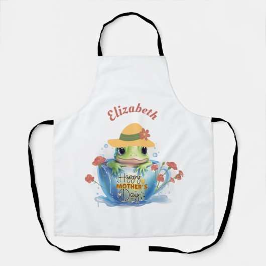 Happy Mother's Day Frog and Hat in a Teacup エプロン (正面)