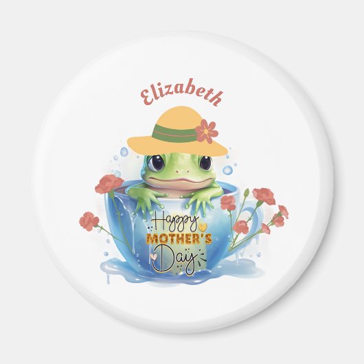 Happy Mother's Day Frog and Hat in a Teacup マグネット (正面)