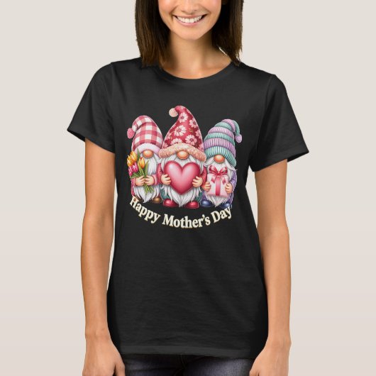 Happy Mothers Day Gnomes Heart Flowers Mom Grandma Tシャツ (正面)