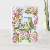 Happy Mothers Day Hummingbird Pink Blossoms カード (正面)