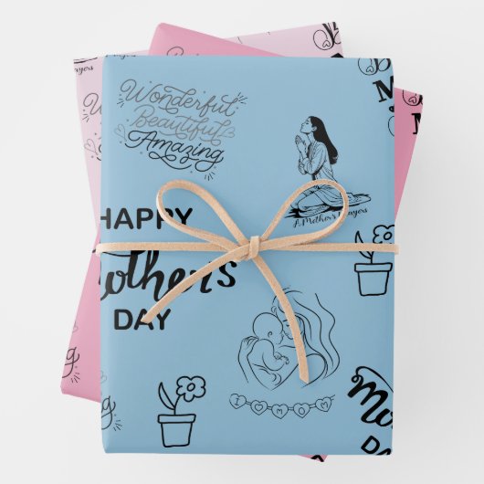 Happy Mothers Day Line Art Collage 2025 ラッピングペーパーシート (インサイチュ)