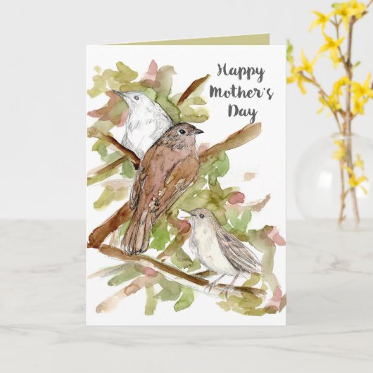 Happy Mother's Day Nightingale Birds in Tree  カード (黄色い花)
