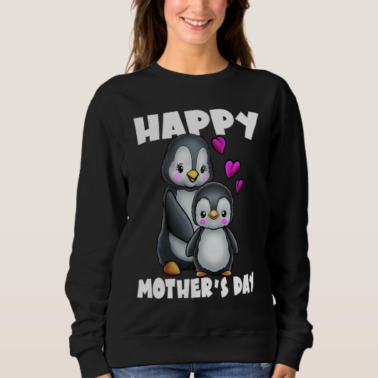 Happy Mother's Day Penguin Hearts Mom Daughter スウェットシャツ (正面)