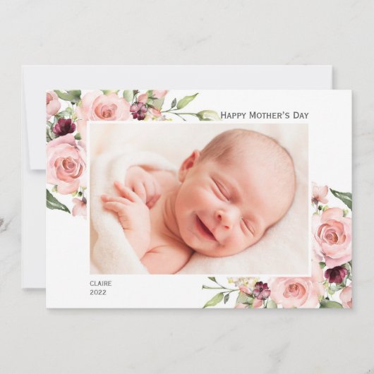 Happy Mother's Day Photo Card with Pink Roses シーズンカード (正面)