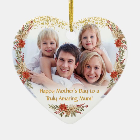 Happy Mothers Day photo Heart Gift セラミックオーナメント (正面)