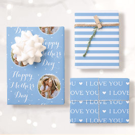 Happy Mother's Day Photo I Love You Blue 3 Set ラッピングペーパーシート