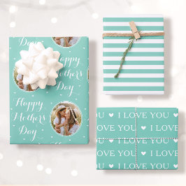 Happy Mother's Day Photo I Love You Mint 3 Set ラッピングペーパーシート