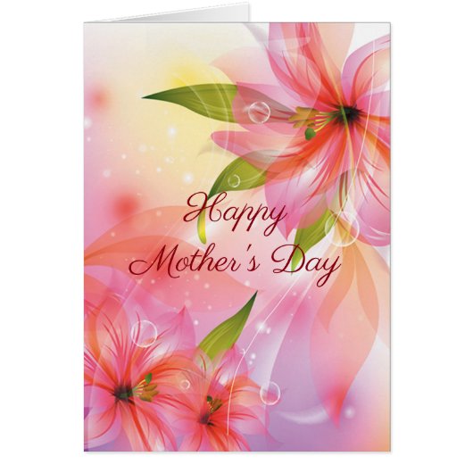 Happy Mother's Day Pinkフローラ5 x 7カード (正面)