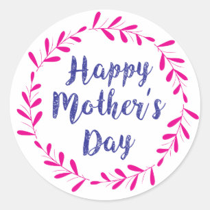 Happy Mother's Day, Pinkリース – 光沢, Sm., ラウンドシール
