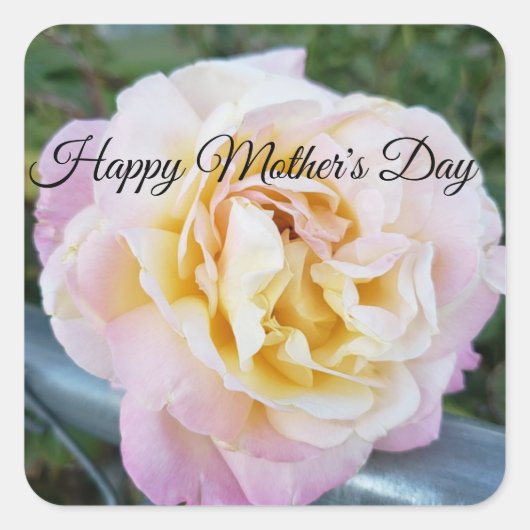 Happy Mother's Day Pink and Yellow Roseの写真 スクエアシール (正面)