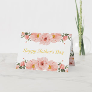 Happy Mother's Day Pink flowers写真金ゴールド 箔シーズンカード