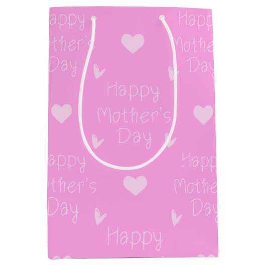 Happy Mother's day pink script ミディアムペーパーバッグ (正面)