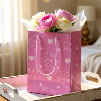 Happy Mother's day pink script ミディアムペーパーバッグ