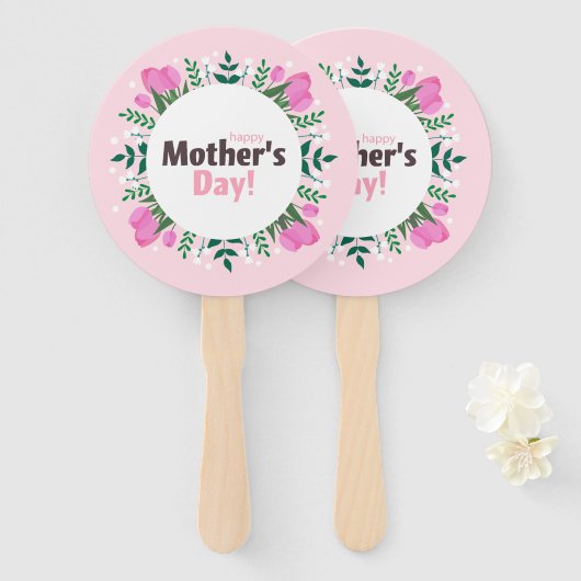 Happy Mother's Day  Pink Tulips ハンドファン (正面&裏面)