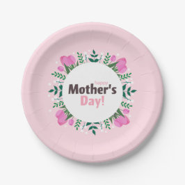 Happy Mother's Day  Pink Tulips ペーパープレート