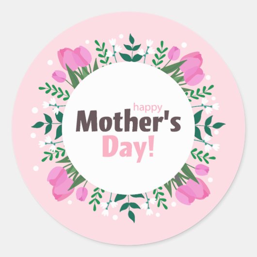 Happy Mother's Day Pink Tulips  ラウンドシール (正面)