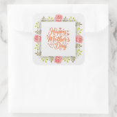 Happy Mother's Day' Pink Watercolor Flower スクエアシール (バッグ)