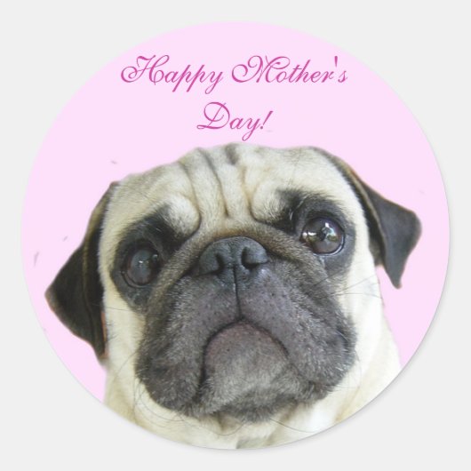 Happy Mother's Day pugスタンプ ラウンドシール (正面)