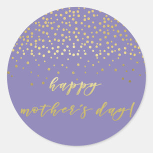 Happy Mother's Day, Purple金ゴールドスクリプト&紙吹雪 ラウンドシール