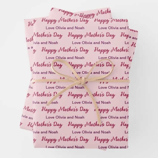 Happy Mother's Day Script 淡い色の Pink Name of Giver ラッピングペーパーシート (インサイチュ)