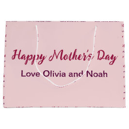 Happy Mother's Day Script 淡い色の Pink Name of Giver ラージペーパーバッグ