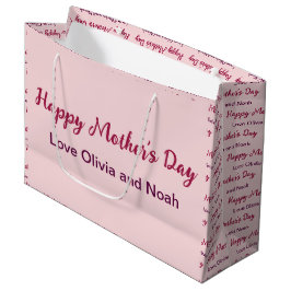 Happy Mother's Day Script 淡い色の Pink Name of Giver ラージペーパーバッグ