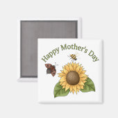 Happy Mothers Day Sunflower，バタフライ，ビー マグネット (正面/裏面)
