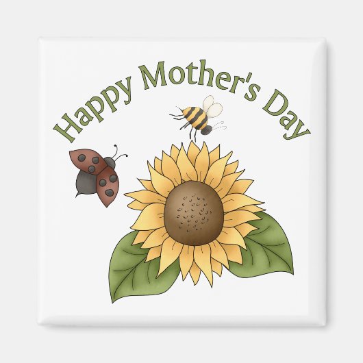 Happy Mothers Day Sunflower，バタフライ，ビー マグネット (正面)