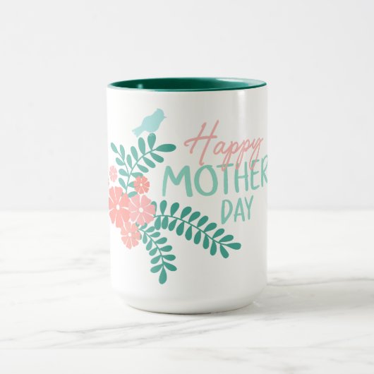 Happy mother's day text flowers and birds マグカップ (中央)