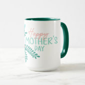 Happy mother's day text flowers and birds マグカップ (正面右)