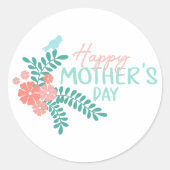 Happy Mother's day text in floral frame ラウンドシール (正面)