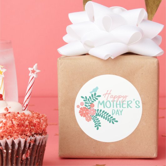 Happy Mother's day text in floral frame ラウンドシール (パーティー)
