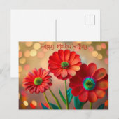 Happy Mother's Day Three Red Daisies Custom Text ポストカード (正面/裏面)