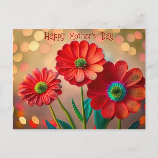 Happy Mother's Day Three Red Daisies Custom Text ポストカード (正面)