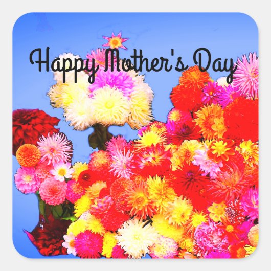 Happy Mother's Day Various Dahlias #2-1シール スクエアシール (正面)