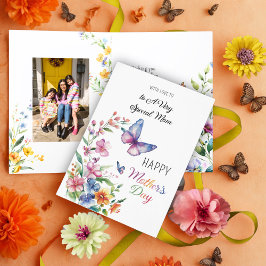 Happy Mother's Day Wildflowers蝶の写真 カード