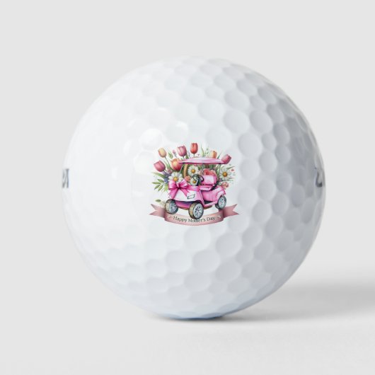 Happy Mother's Day with pink golf cart ゴルフボール (正面)