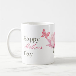 Happy Mother's Day with Pink Lotus and Butterfly  コーヒーマグカップ